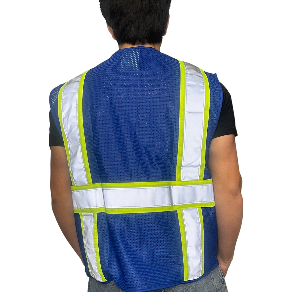 High Visibility Safety Vest Blue with White Grey Piping