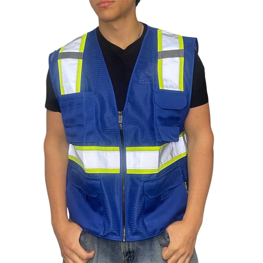 bright blue safety vest zipper reflective