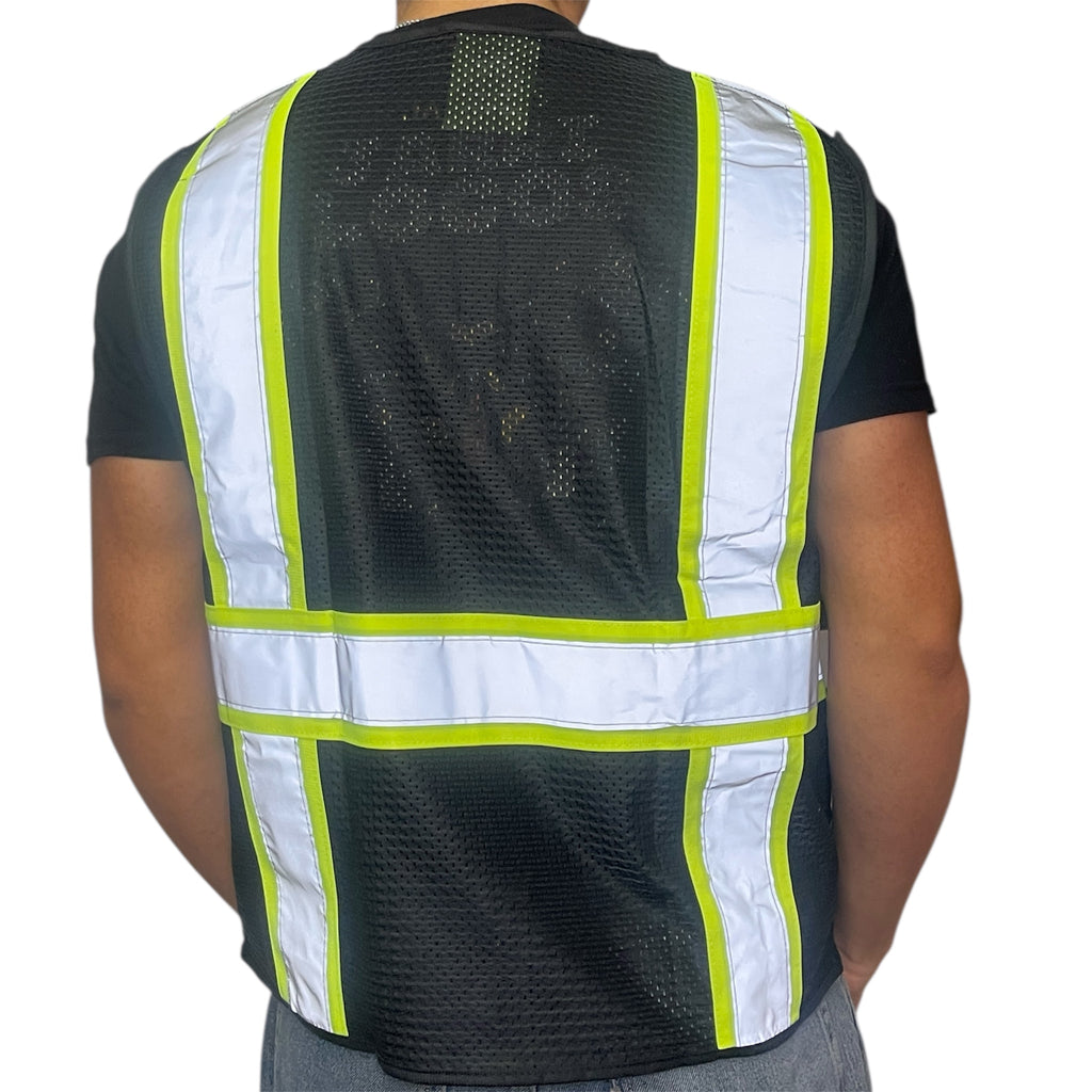 High Visibility Safety Vest Black with White Grey Piping