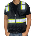 High Visibility Safety Vest Black with White Grey Piping