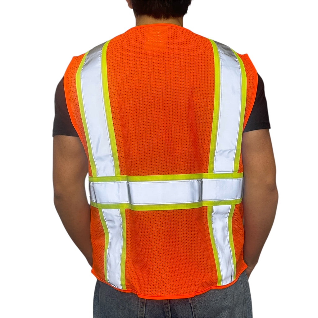 High Visibility Safety Vest Orange with White Grey Piping