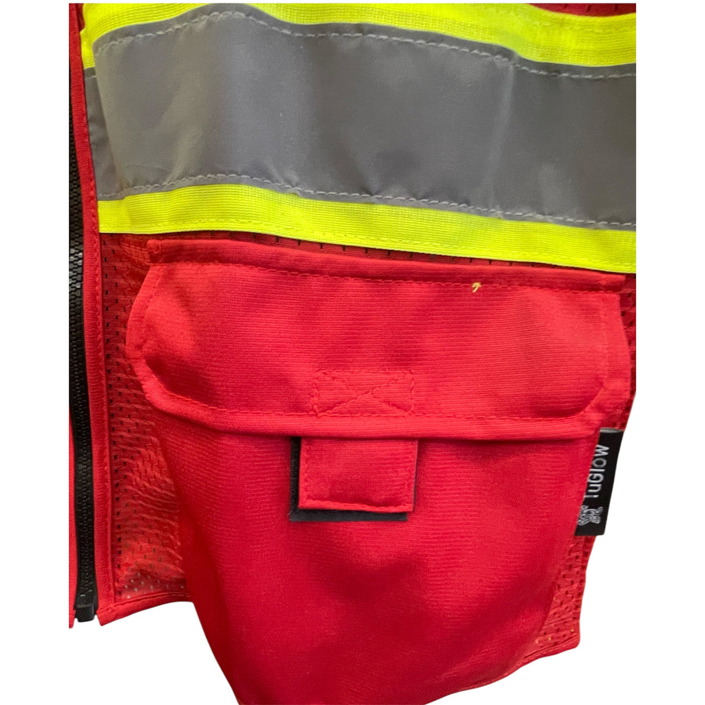 High Visibility Safety Vest Red with White Grey Piping