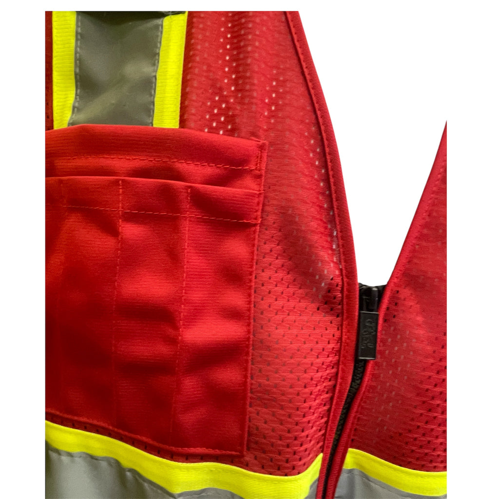 High Visibility Safety Vest Red with White Grey Piping