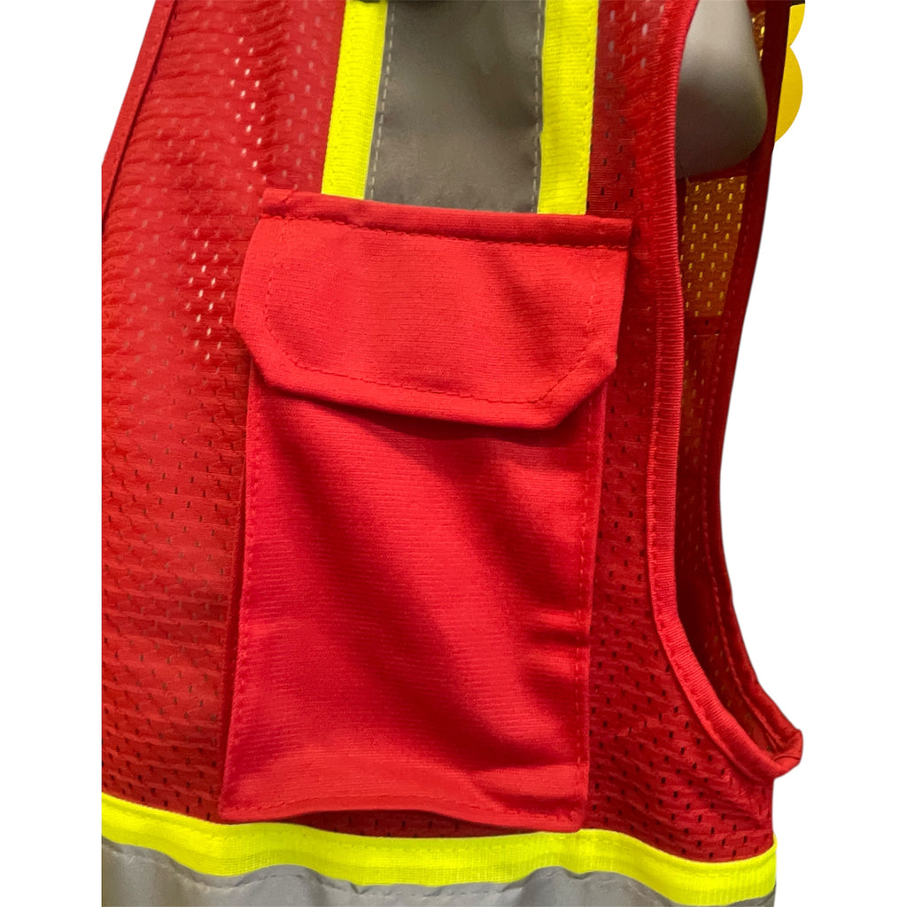 High Visibility Safety Vest Red with White Grey Piping