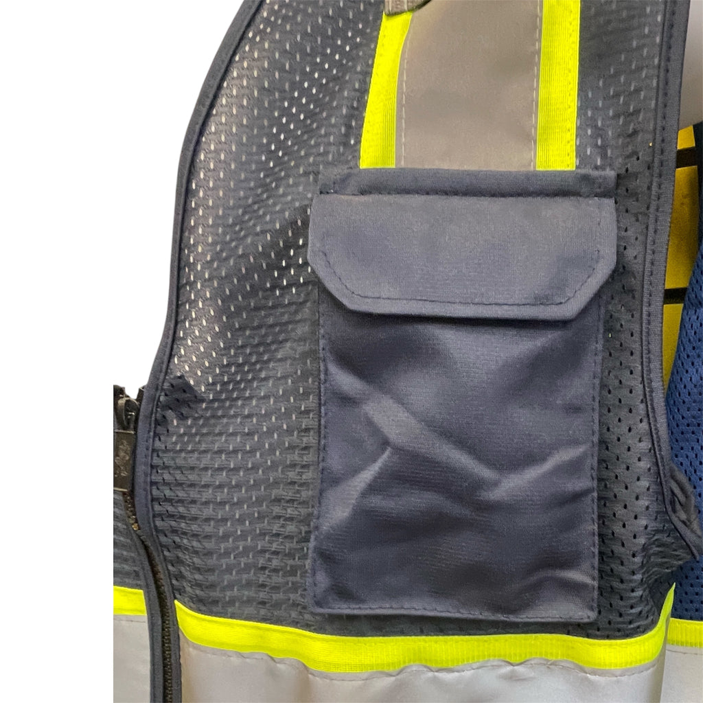 High Visibility Safety Vest Navy with White Grey Piping
