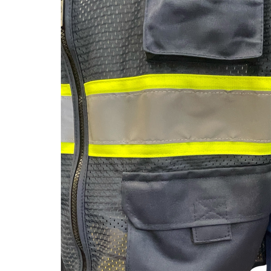 High Visibility Safety Vest Navy with White Grey Piping