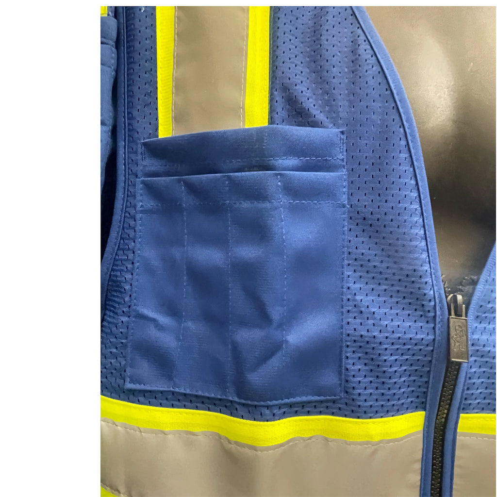 High Visibility Safety Vest Blue with White Grey Piping