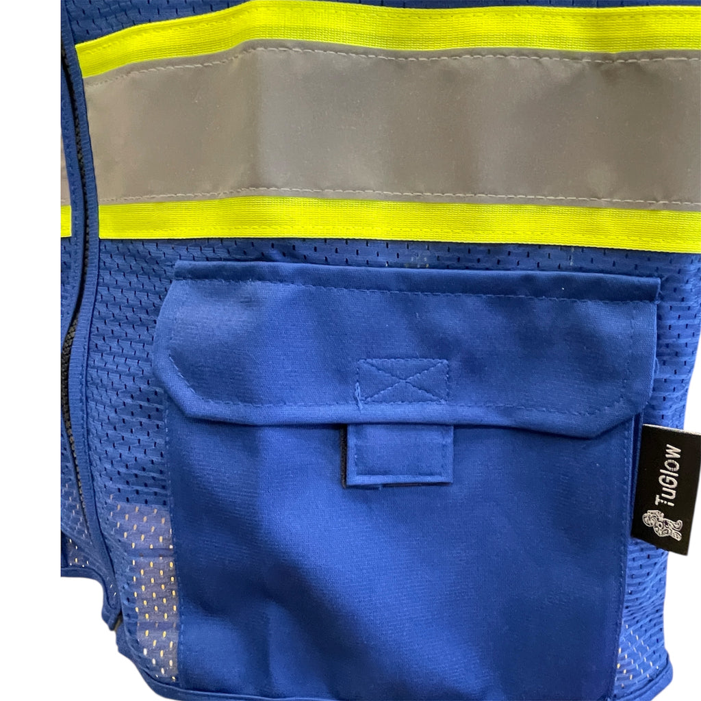 High Visibility Safety Vest Blue with White Grey Piping