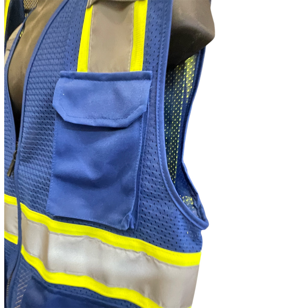 High Visibility Safety Vest Blue with White Grey Piping