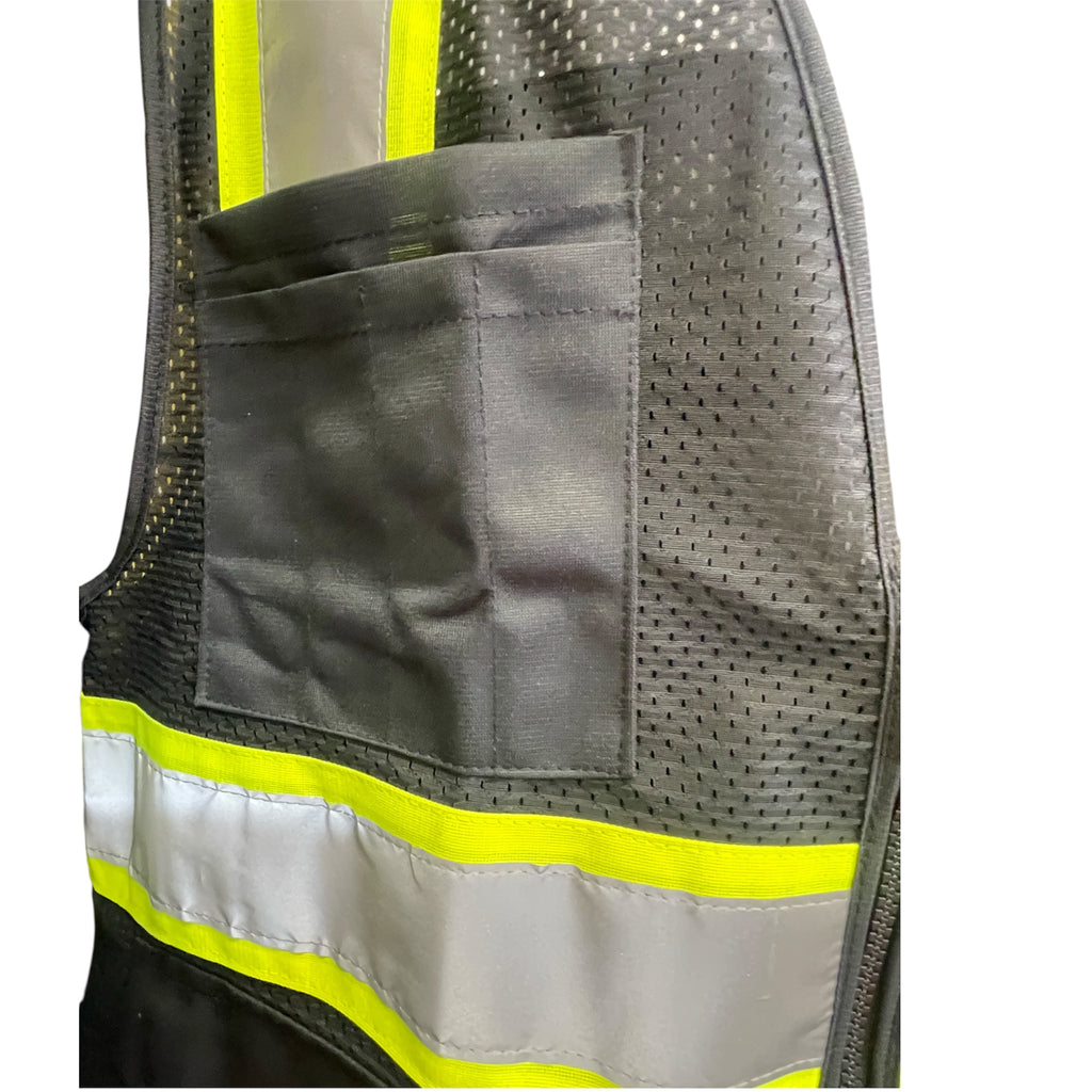 High Visibility Safety Vest Black with White Grey Piping