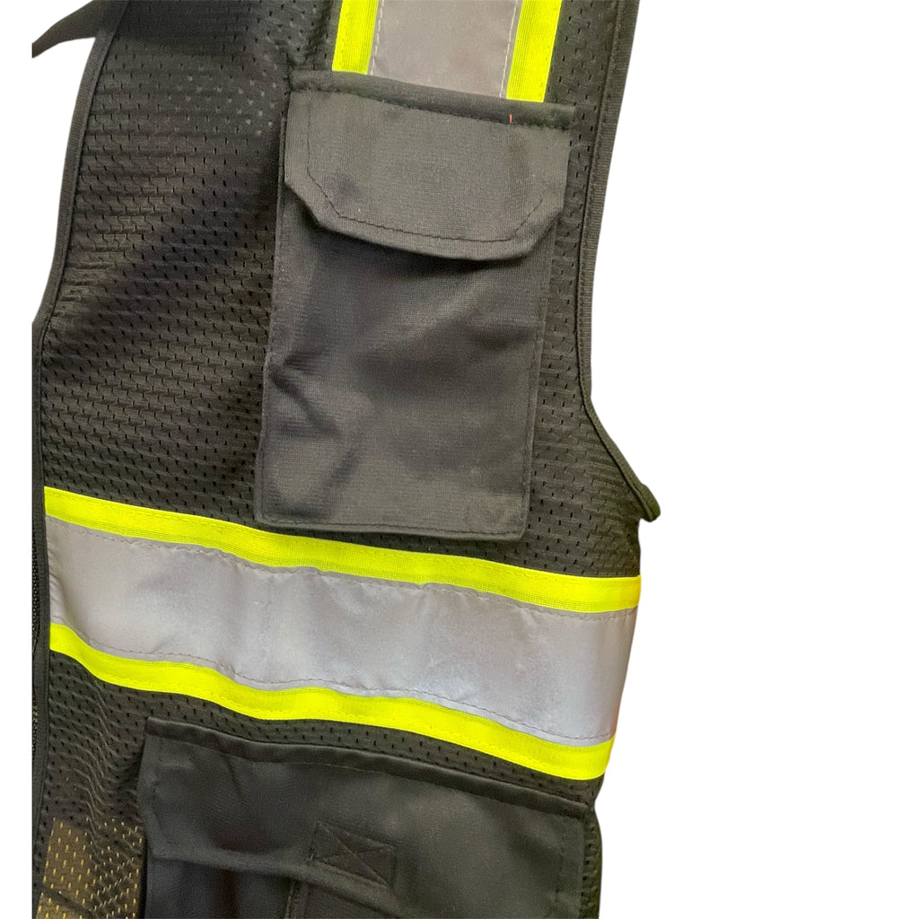 High Visibility Safety Vest Black with White Grey Piping