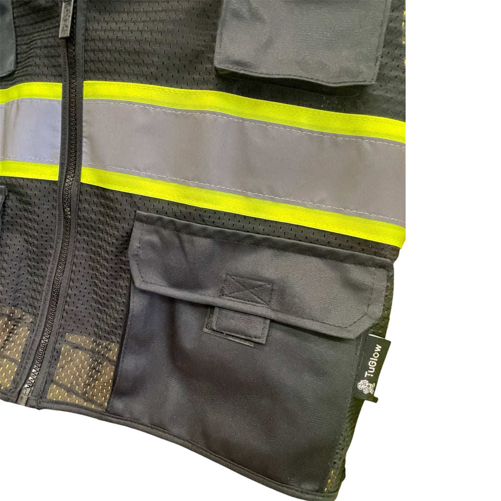 High Visibility Safety Vest Black with White Grey Piping
