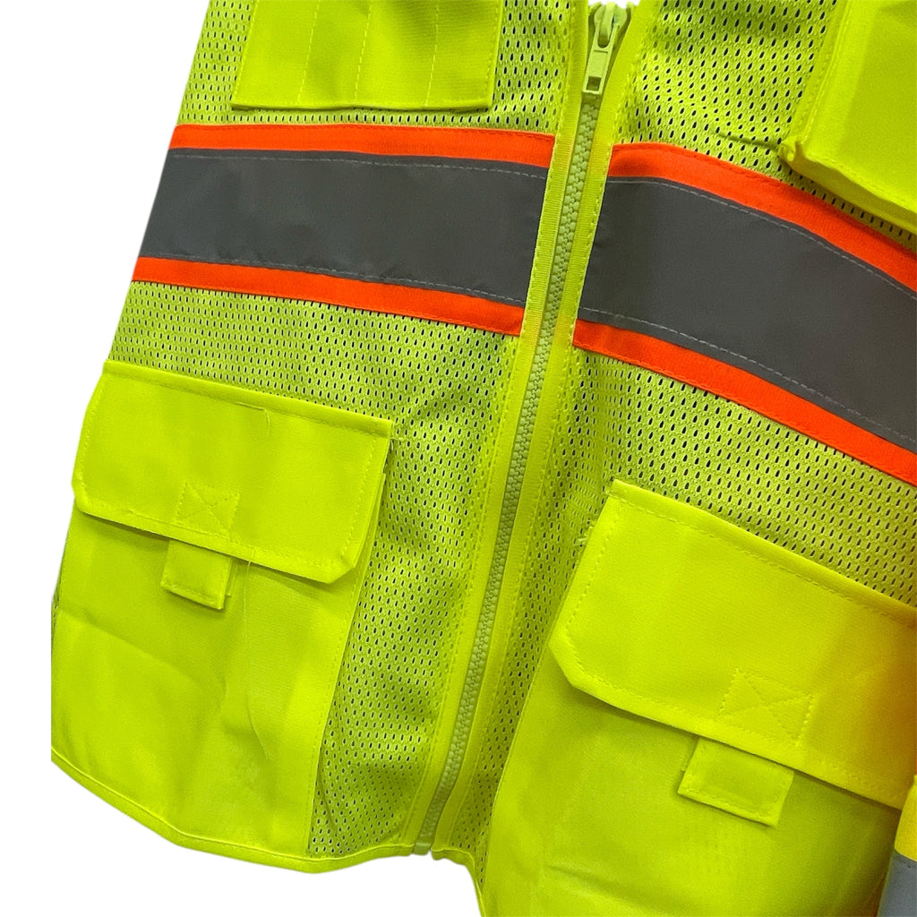 High Visibility Safety Vest Yellow with White Grey Piping