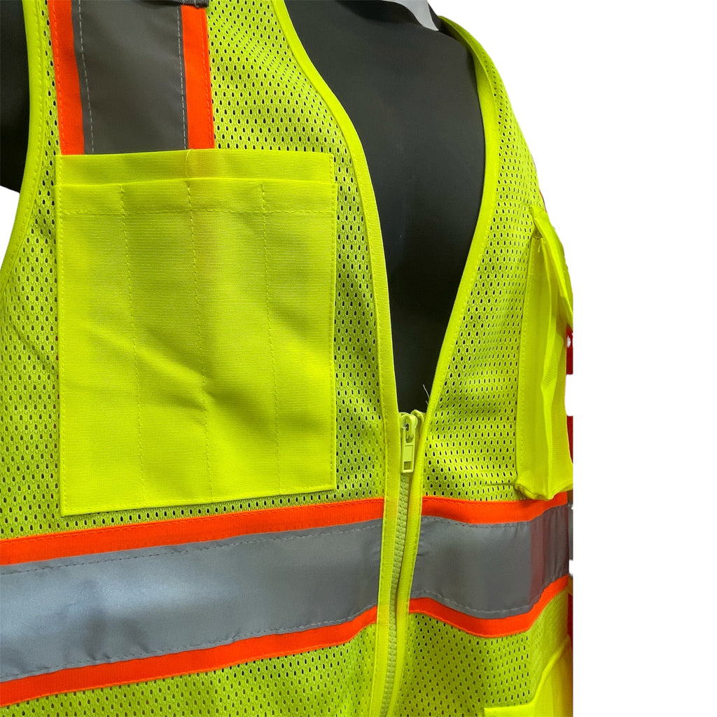 High Visibility Safety Vest Yellow with White Grey Piping