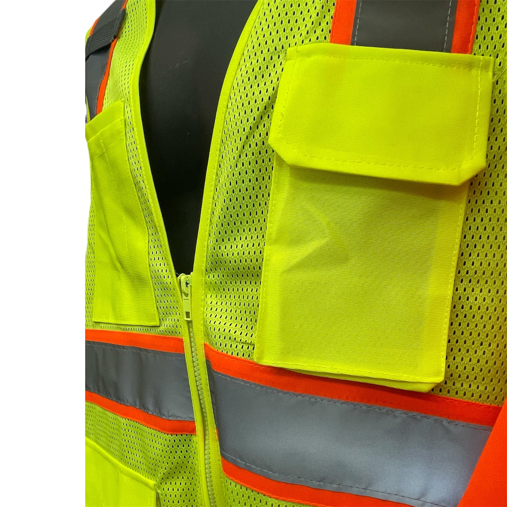 High Visibility Safety Vest Yellow with White Grey Piping