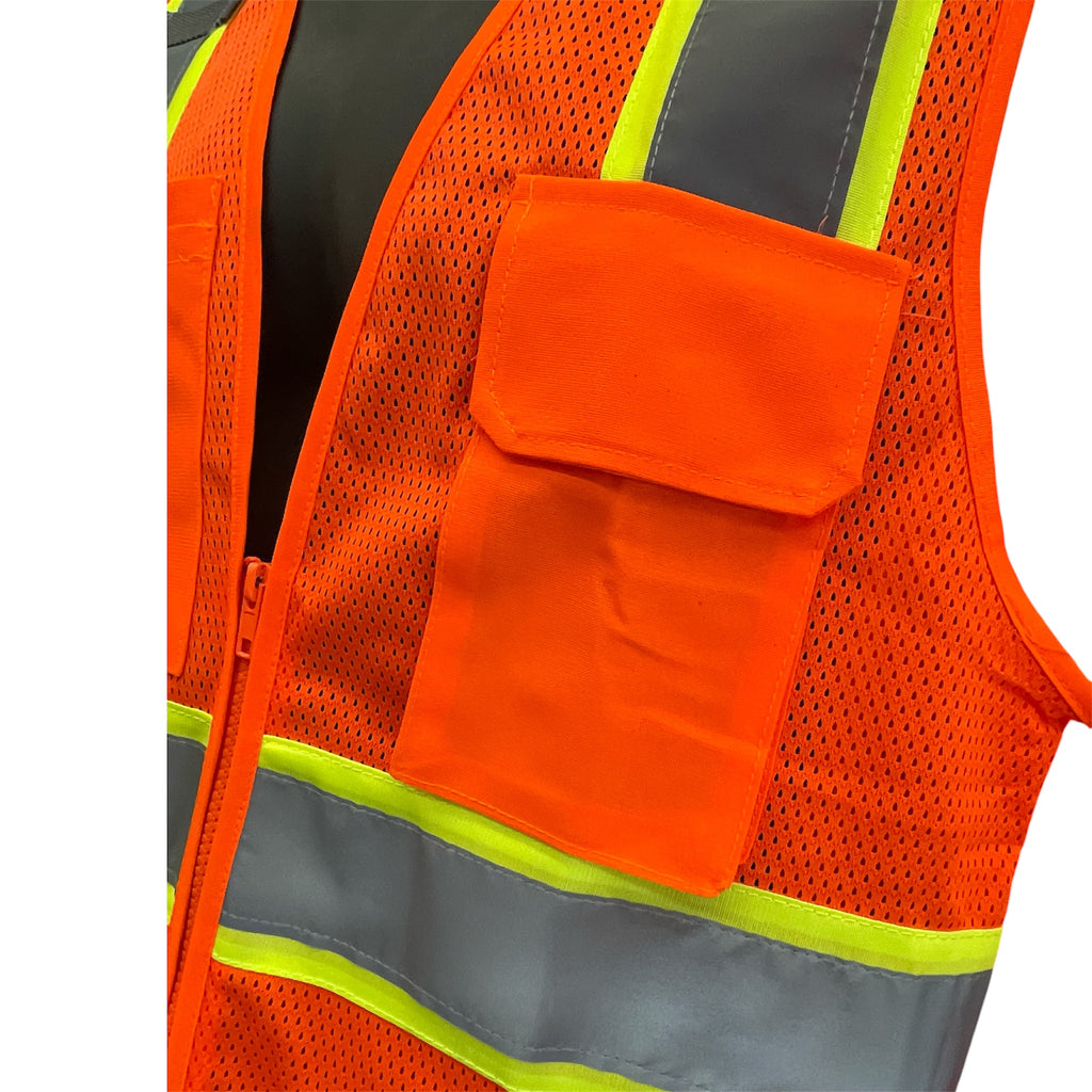High Visibility Safety Vest Orange with White Grey Piping